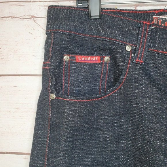 International LeadOff Men Designer Jeans Red Skull And Design On Back Pocket - Picture 5 of 12